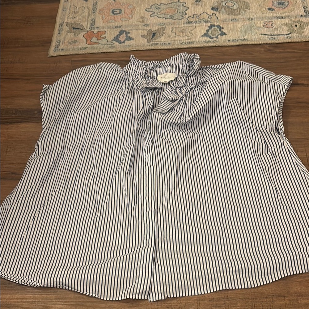 Pomander Place Striped Ruffle Collar Women's Top